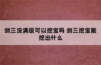 剑三没满级可以挖宝吗 剑三挖宝能挖出什么